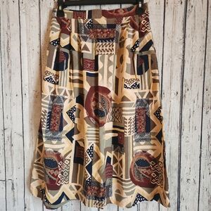 VTG 90s Sag Harbor Geometric Midi Skirt Medium Rayon Made in USA Elaine Benes
